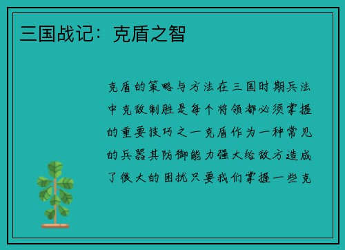 三国战记：克盾之智